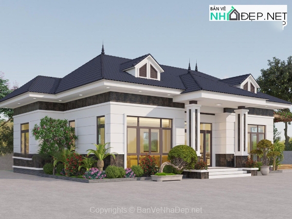 Biệt thự nhà vườn 01 tầng 11.32×14.62m có phối cảnh