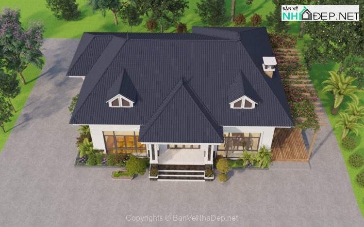 Biệt thự nhà vườn 01 tầng 11.32×14.62m có phối cảnh