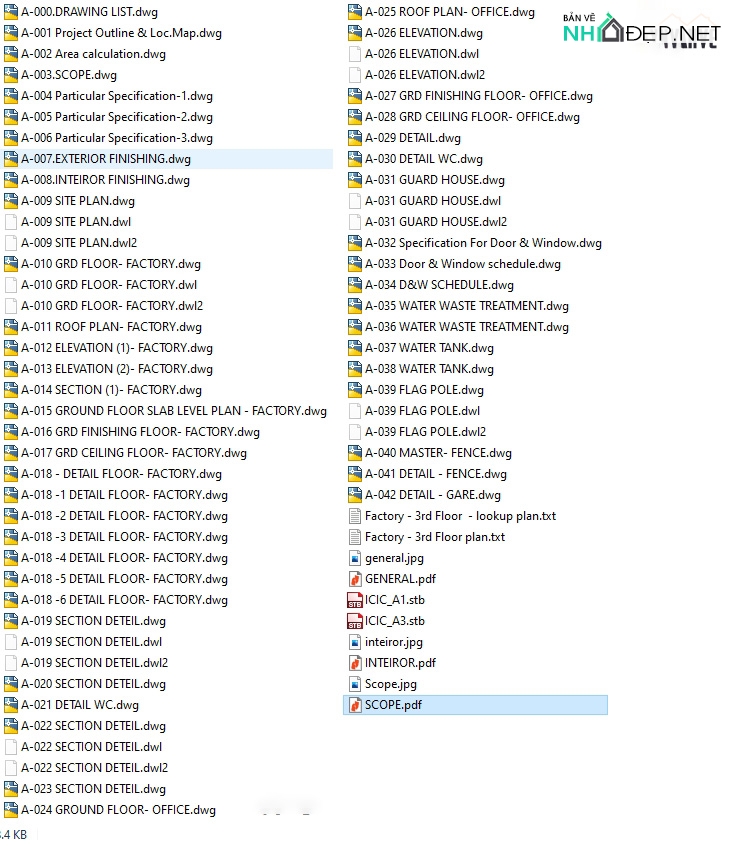 Bộ bản vẽ nhà máy sản xuất thực phẩm Nhật bản quy mô 3000m2