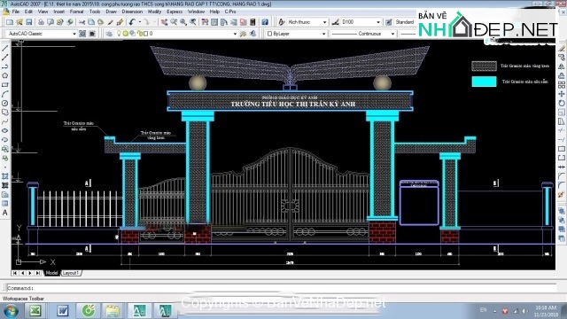 File bản vẽ mẫu cổng trường học Cổng trường tiểu học kỳ An