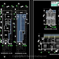 File cad kiến trúc thiết kế biệt thự 2 tầng rộng 5.6m miễn phí