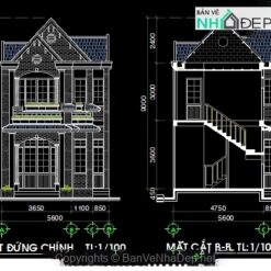 Alternative view of File cad kiến trúc thiết kế biệt thự 2 tầng rộng 5.6m miễn phí