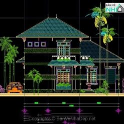 Alternative view of File cad thiết kế kiến trúc mẫu biệt thự 2 tầng 12x13m 4 mặt tiền