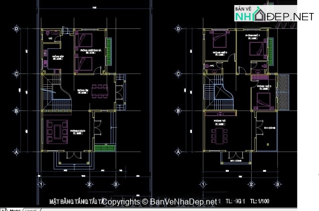 File cad và file phối cảnh mẫu biệt thự 2 tầng miễn phí