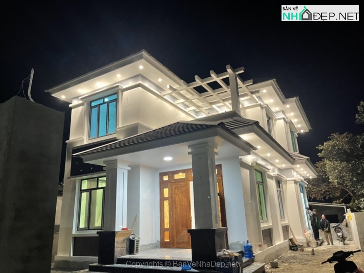 Full bản vẽ thiết kế kỹ thuật thi công nhà 2 tầng mái Nhật Sảnh Phải