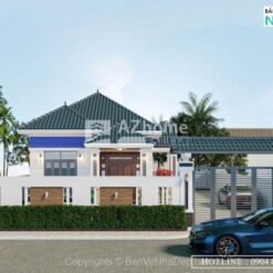 Full hồ sơ thiết kế biệt thự mái nhật 1 tầng kích thước 7x18m