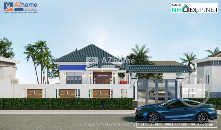 Full hồ sơ thiết kế biệt thự mái nhật 1 tầng kích thước 7x18m