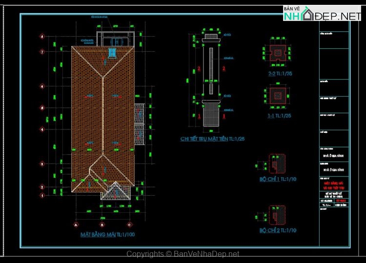 Full hồ sơ thiết kế biệt thự mái nhật 1 tầng kích thước 7x18m