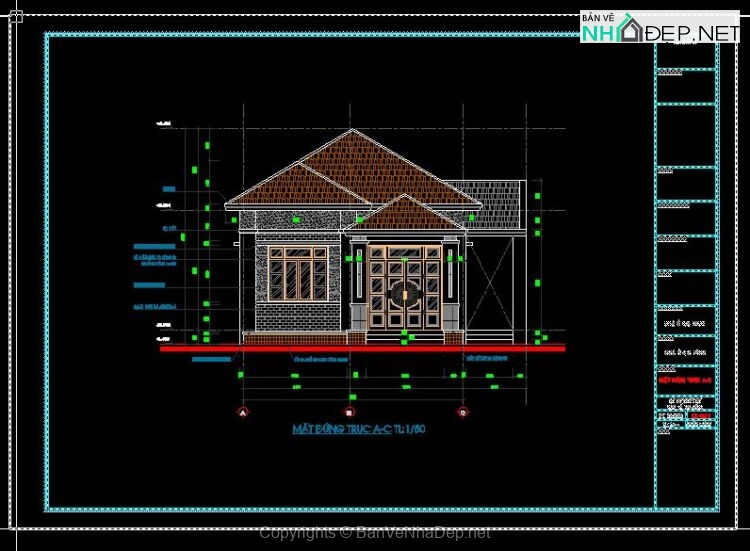 Full hồ sơ thiết kế biệt thự mái nhật 1 tầng kích thước 7x18m