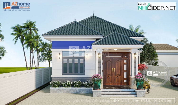 Full hồ sơ thiết kế biệt thự mái nhật 1 tầng kích thước 7x18m