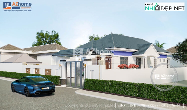 Full hồ sơ thiết kế biệt thự mái nhật 1 tầng kích thước 7x18m