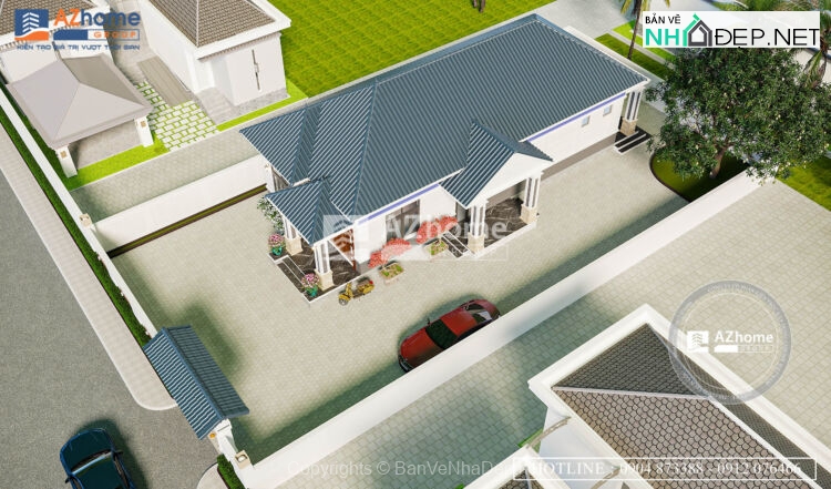 Full hồ sơ thiết kế biệt thự mái nhật 1 tầng kích thước 7x18m