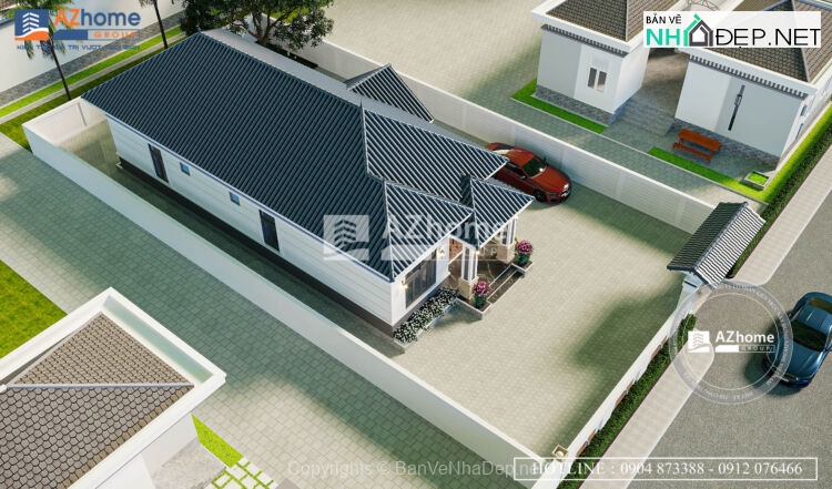 Full hồ sơ thiết kế biệt thự mái nhật 1 tầng kích thước 7x18m