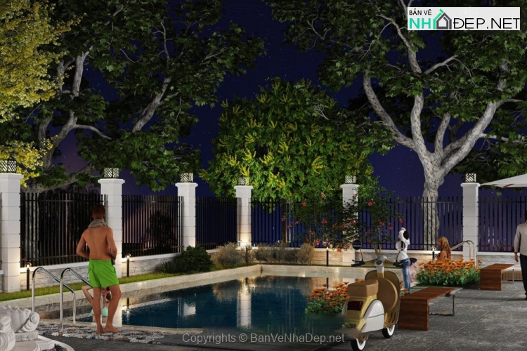 Full hồ sơ thiết kế biệt thự mái nhật 2 tầng 11.5x10m