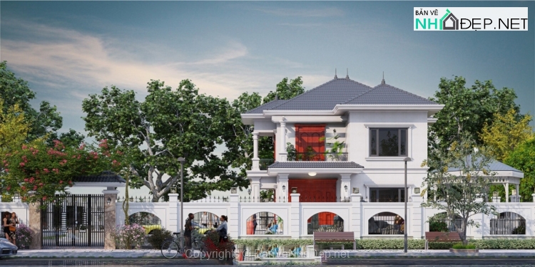 Full hồ sơ thiết kế biệt thự mái nhật 2 tầng 11.5x10m