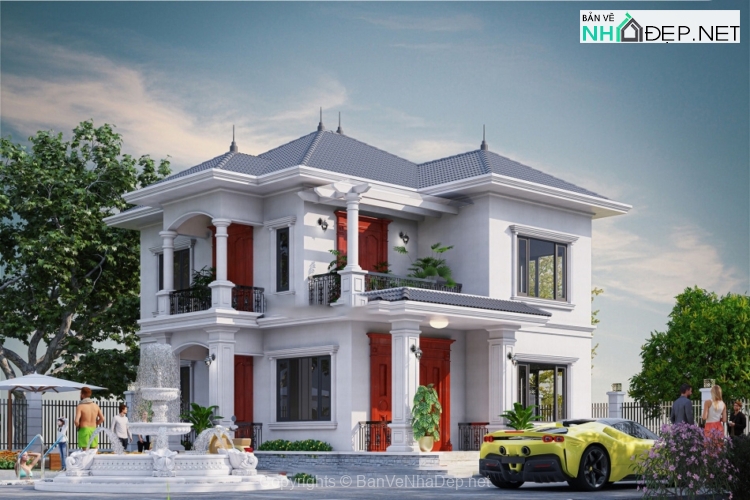 Full hồ sơ thiết kế biệt thự mái nhật 2 tầng 11.5x10m