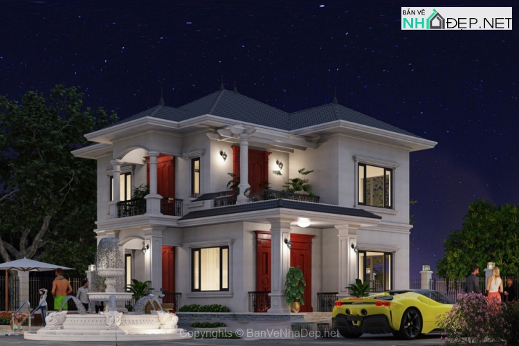 Full hồ sơ thiết kế biệt thự mái nhật 2 tầng 11.5x10m