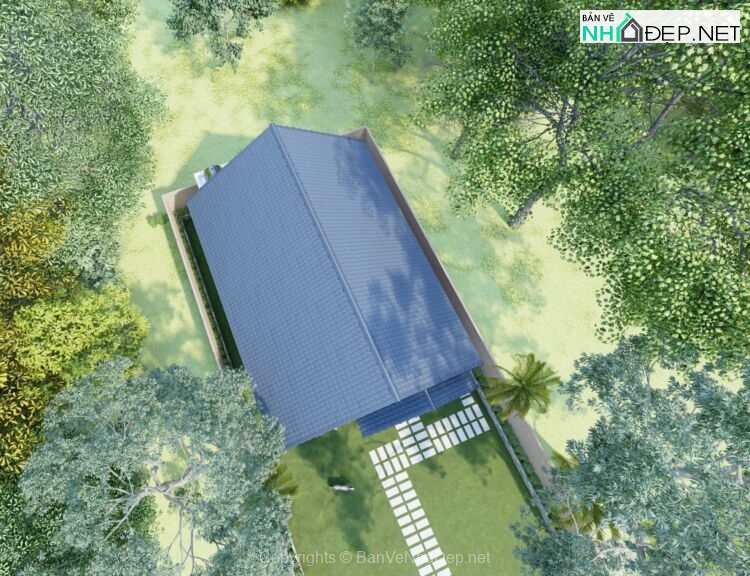 Full hồ sơ thiết kế biệt thự mái thái 1 tầng kích thước 8x15m