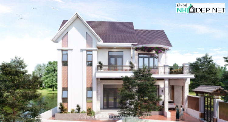 Hồ sơ file bản vẽ nhà biệt thự mái thái 2 tầng diện tích thiết kế 9x15m