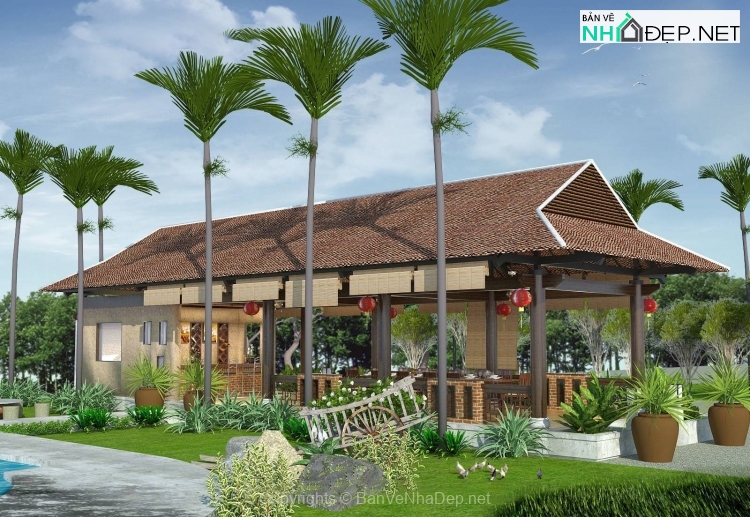 Hồ sơ thiết kế CAD nhà vườn nghỉ dưỡng (kiến trúc, kết cấu)