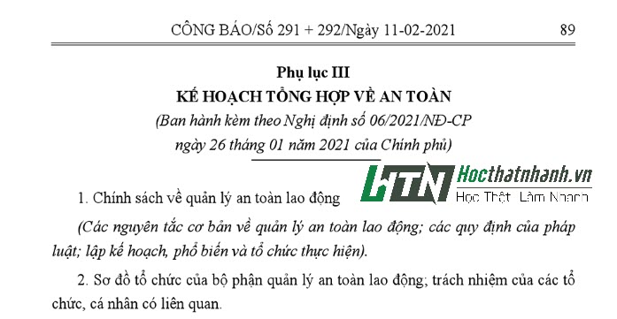 Phụ lục III trong Nghị định 06.2021 quy định về an toàn lao động trong xây dựng