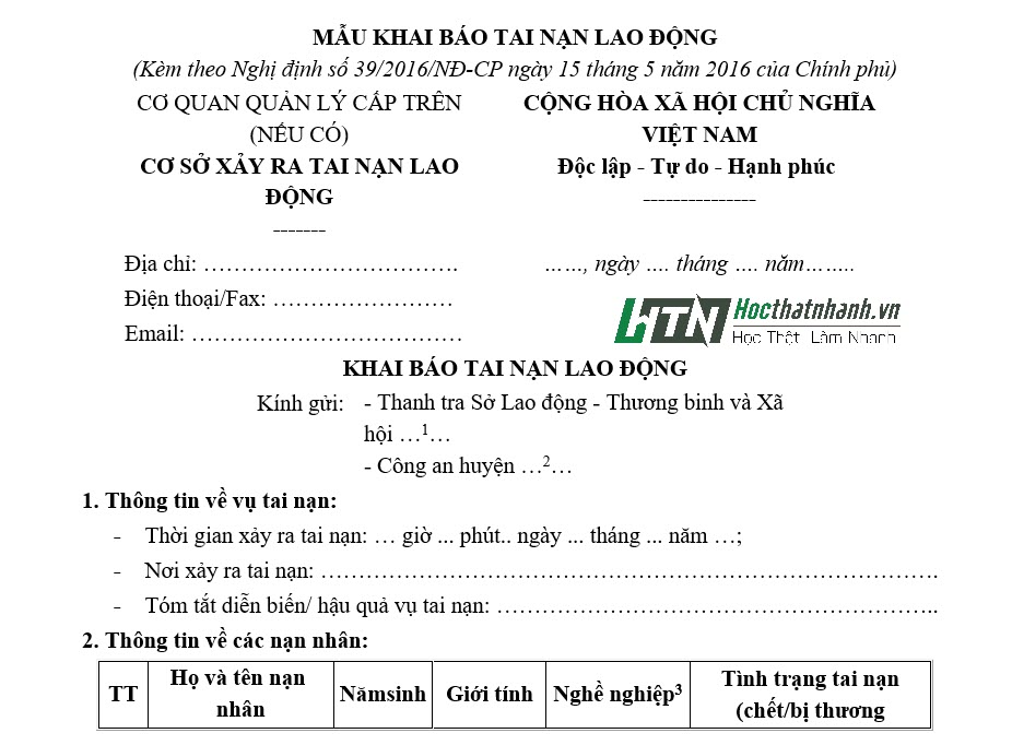 Mẫu báo cáo trong công tác an toàn lao động