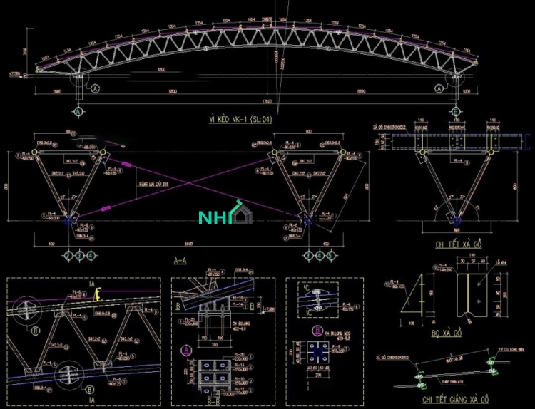 Mái vòm thép ống nhịp 18m