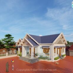 Alternative view of Hồ sơ thiết kế biệt thự mái thái 1 tầng kích thước 13.18x13.65m