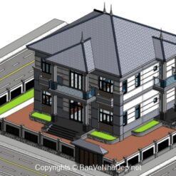 Mẫu nhà mái Nhật 2 tầng 6 phòng ngủ 16.02x17.42m