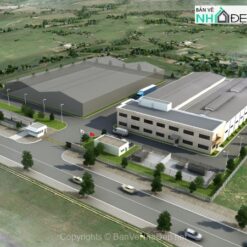 Nhà máy sản xuất lọ thủy tinh nhà xưởng khung cột bê tông kèo thép 1 tầng 41x71m