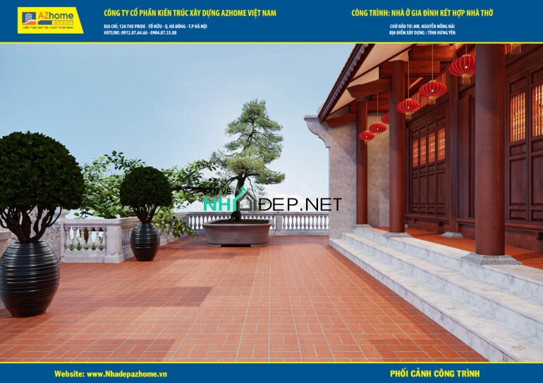 Nhà ở kết hợp nhà thờ 2 tầng 13.5×11.25