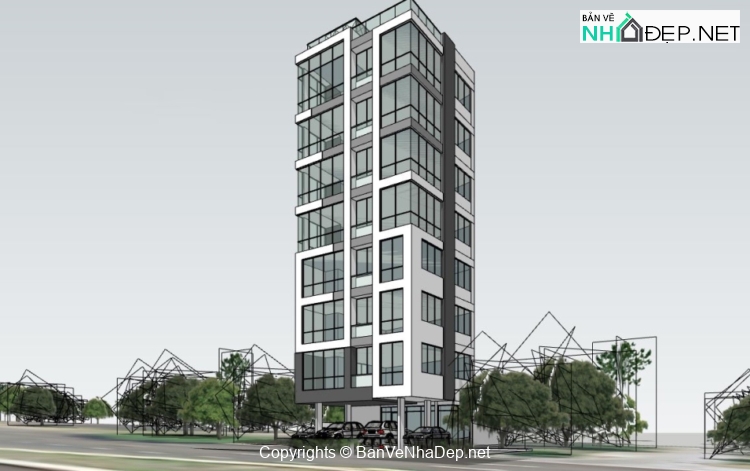 Thiết kế cao ốc 10x10m model sketchup
