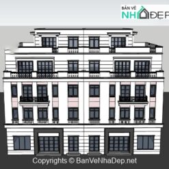 Thiết kế trụ sở tòa nhà 5 tầng 24x13m model sketchup