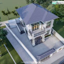 Trọn bộ File cad + sketchup biệt thự mái nhật 2 tầng 8.5x15.5m