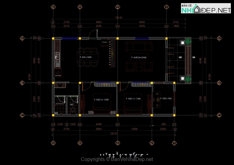 Nhà biệt thự 1 tầng 8×13.71m